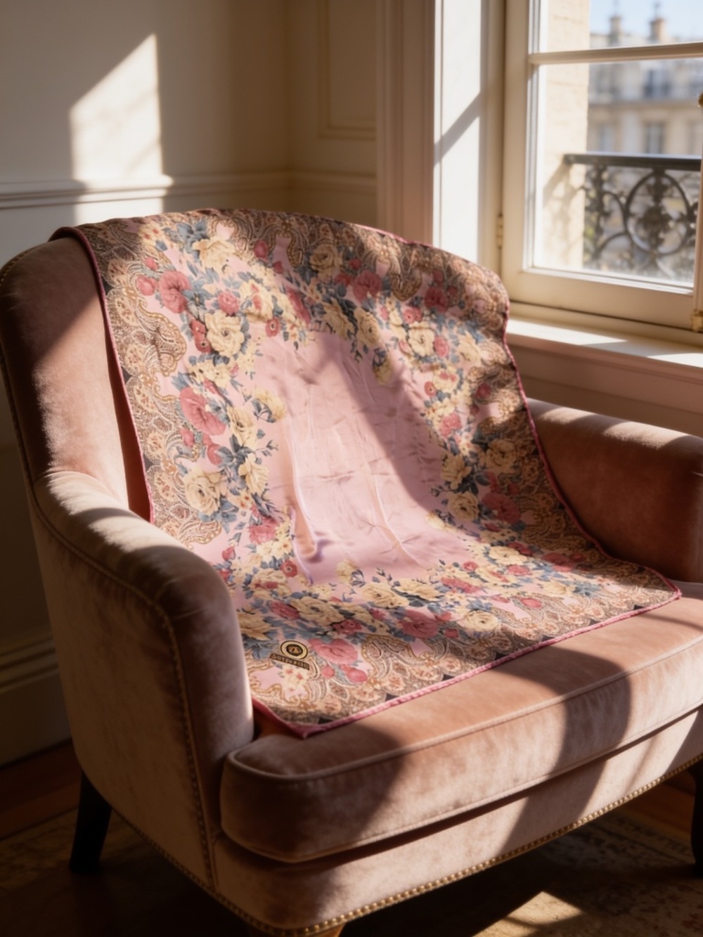 Esperanza Floral Paisley Silk Pink Scarf - Picture 6 of 14